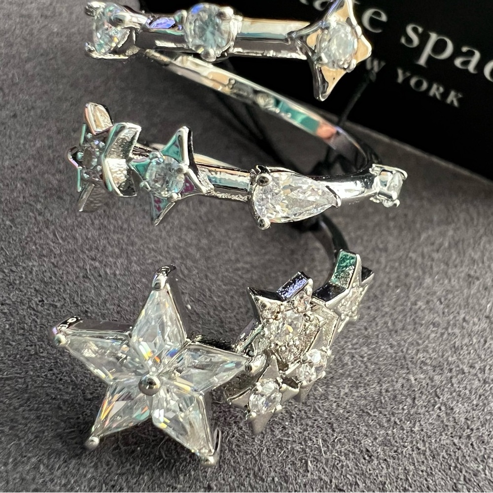 NWT Kate Spade Wrap Ring Cosmos, style KJ244, Size 8, Clear Crystals on Silver - Picture 2 of 8